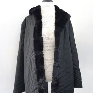 Peter Mark Black Rabbit Fur Reversible Hooded Coat